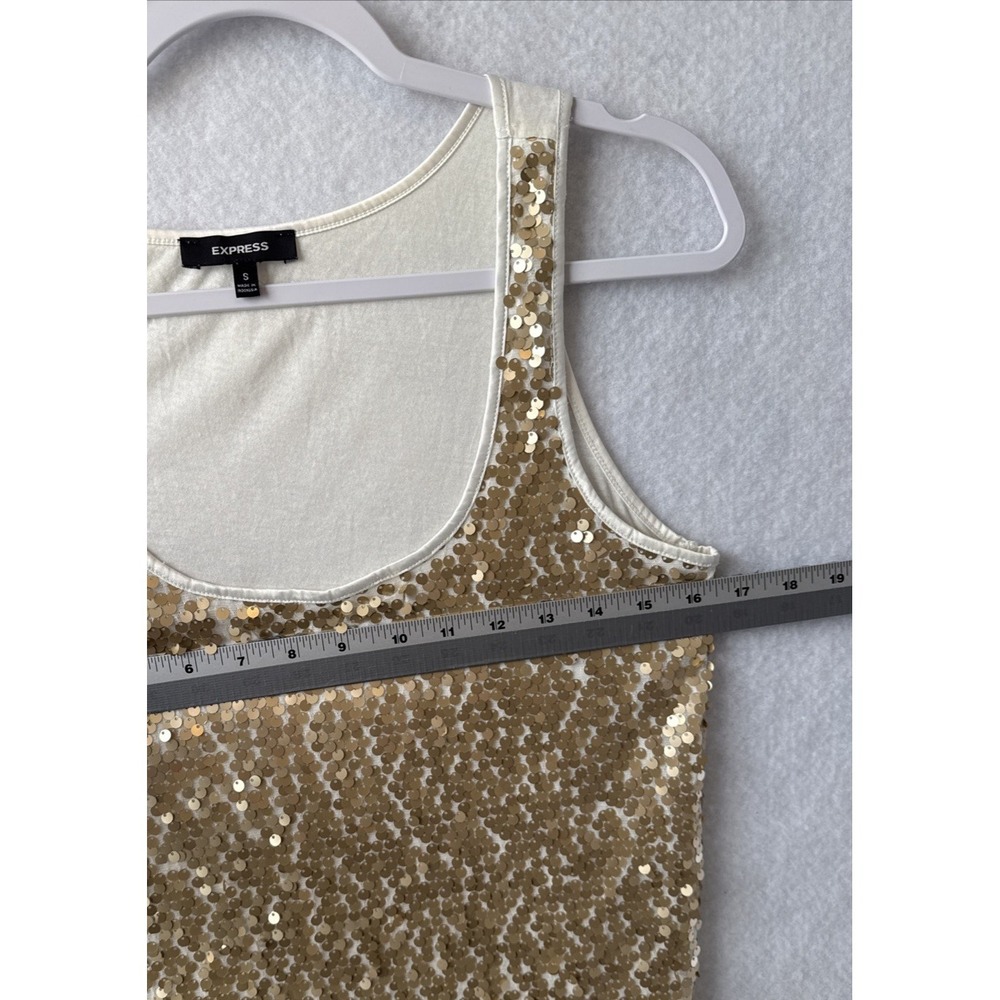 Express Gold Sequin Modal Cotton Sleeveless Scoop‎ Tank S Boho Chic Glam Party - Picture 7 of 9
